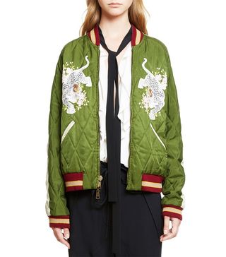 Chloé + Reversible Embroidered Tech Satin Bomber Jacket