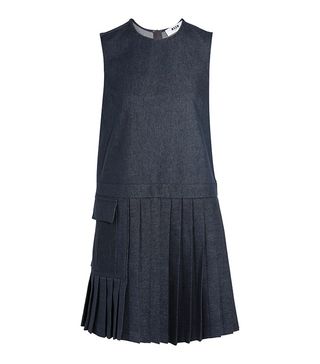 MSGM + Pleated Stretch-Denim Mini Dress