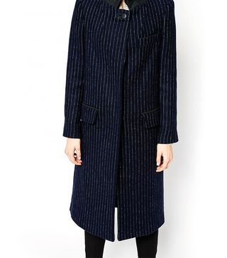 ASOS + Pinstripe Coat With Stand Collar
