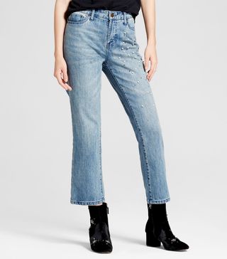 Who What Wear + Straight Leg Pearl Embellished Jean