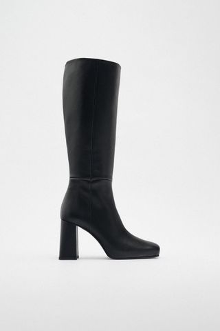 Zara + Inner Platform Leather Heeled Knee-High Boots