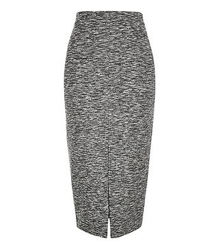 River Island + Grey Woven Split Front Pencil Skirt