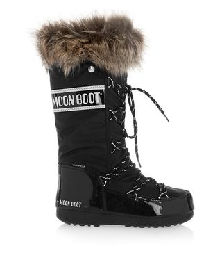 Moon Boot + Faux Fur-Trimmed Pique-Shell and Faux Patent-Leather Snow Boots