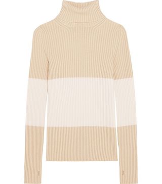 Fendi + Stripe Ribbed Stretc-Cashmere Turtleneck Sweater