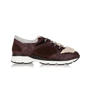 Schutz + Croc-Effect Leather, Suede and Shearling Sneakers