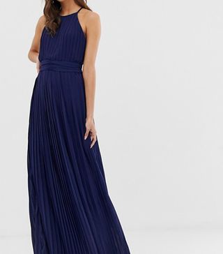 TFN + Bridesmaid Exclusive High Neck Pleated Maxi Dress in Navy
