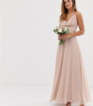 ASOS Design + Bridesmaid Cami Wrap Tie-Waist Maxi Dress With Layered Skirt