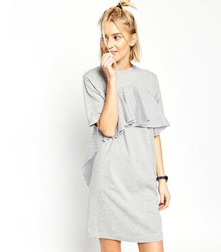 ASOS + T-Shirt Dress with Stripe Frill Detail