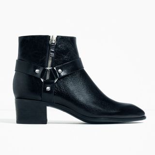 Zara + Leather High Heel Ankle Boots With Detail