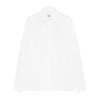 Valentino + Pussy-Bow Cotton-Poplin Shirt