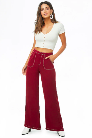 Forever 21 + Contrast-Stitch Wide-Leg Pants
