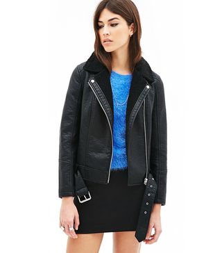Forever 21 + Faux Shearling Collar Moto Jacket
