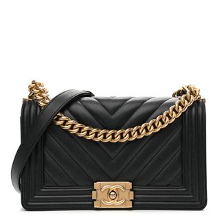 Chanel + Chevron Quilted Boy Flap Black