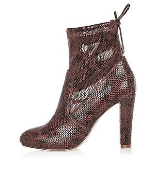 River Island + Dark Red Snake Print Ankle Boots