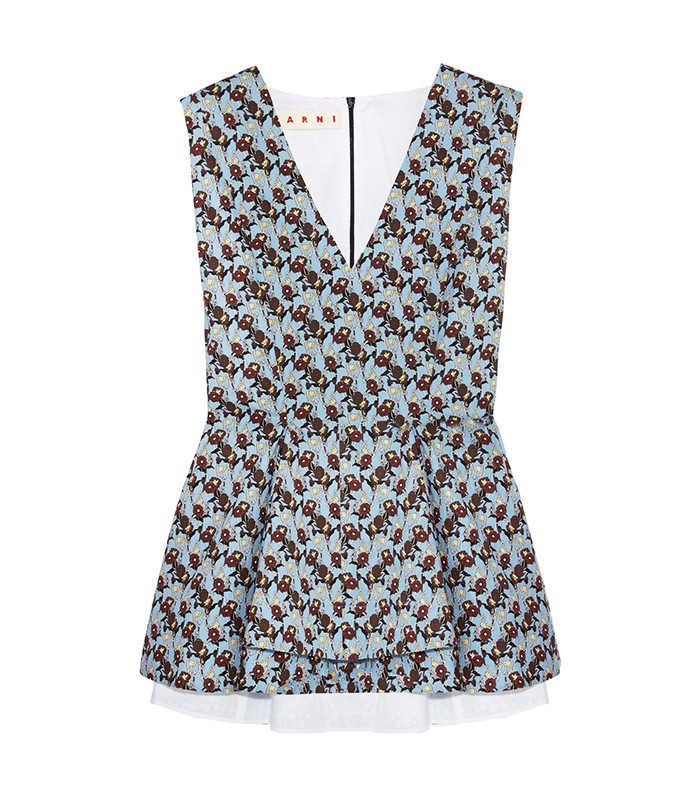 Marni + Floral-Print Cotton-Poplin Peplum Top