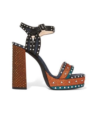 Lanvin + Embellished Glitter Leather Platform Sandals