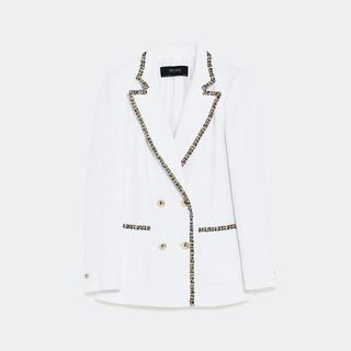 Zara + Double-Breasted Blazer With Textured Weave