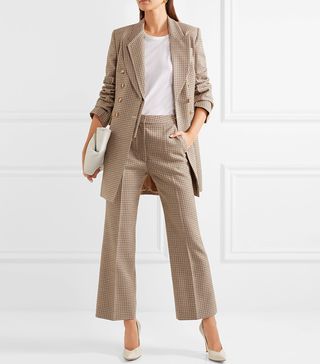 Stella McCartney + Cropped Checked Wool Flared Pants