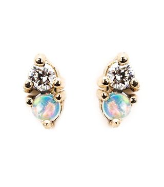 Wwake + Diamond and Opal Stud Earrings