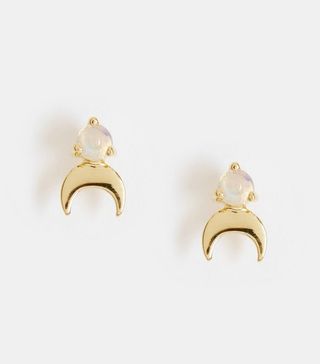 ASOS + Gold Plated Sterling Silver Opal Moon Stud Earrings