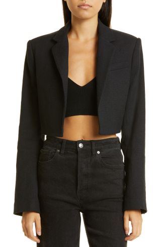 A.L.C. + Andy Linen 
Cotton Open Front Crop Jacket