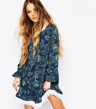 ASOS Reclaimed Vintage + Long Sleeve Tunic Dress In Paisley Floral