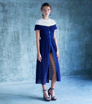 TBA + Contrast Floral Lace Midi Dress