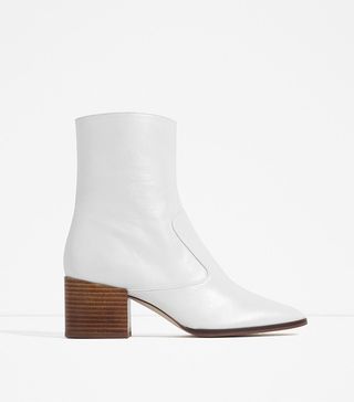 Zara + Block Heel Leather Ankle Boots