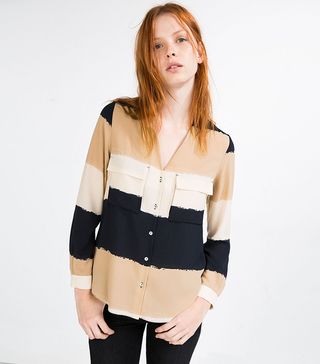 Zara + Wide Striped Blouse