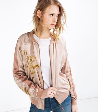 Zara + Embroidered Bomber-Style Jacket