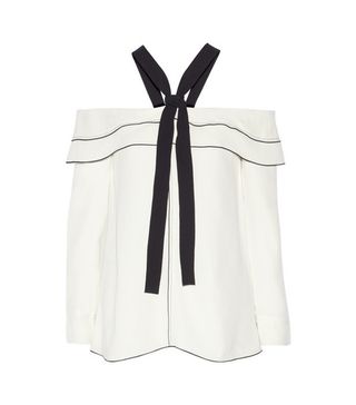 Proenza Schouler + Off-the-Shoulder Pussy-Bow Crepe Blouse