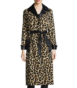 Edun + Leopard-Print Trenchcoat With Leather Trim, Leopard Splatter