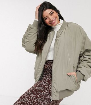 ASOS + Oversized Twill Bomber Jacket in Khaki