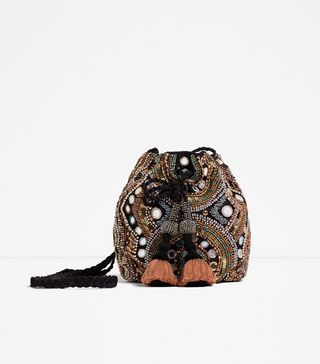 Zara + Beaded Cross-Body Bucket Bag