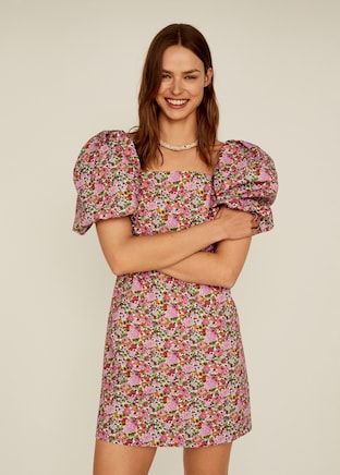 Mango + Floral Puffed Sleeve Dress