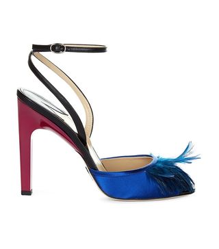 Paul Andrew + Multi-Satin Plume Peep-Toe Sandals