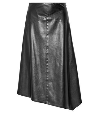 Victor Alfaro + Asymmetric Faux Leather Midi Skirt