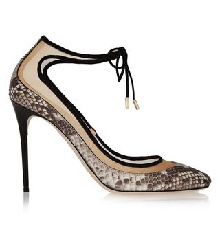 Jimmy Choo + Tyler Suede-Trimmed Python and Mesh Pumps