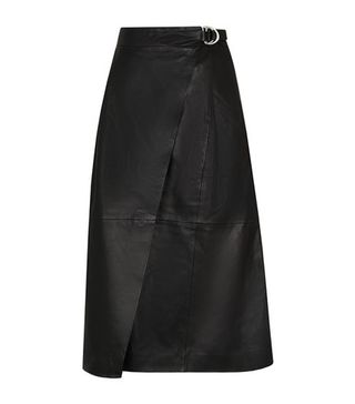 Whistles + Wrap Leather Midi Skirt