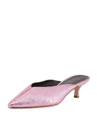 Tibi + Frank Kitten-Heel Metallic Leather Mules