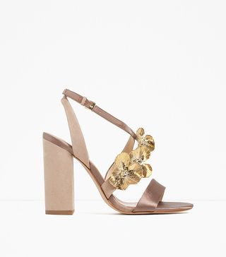 Zara + High Heel Sandals With Floral Detail
