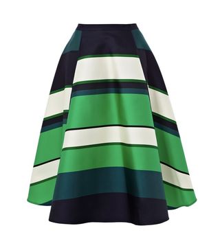 Lanvin + Green Striped A-Line Skirt