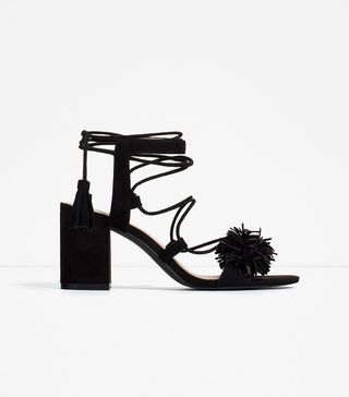 Zara + High Heel leather Lace-Up Sandals