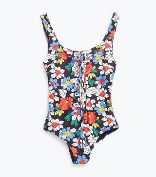Zara + Printed Floral Swimsuit with Cord