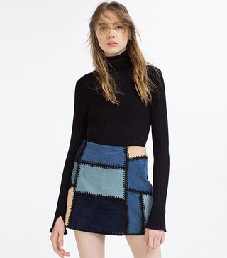 Zara + Leather Patchwork Mini Skirt