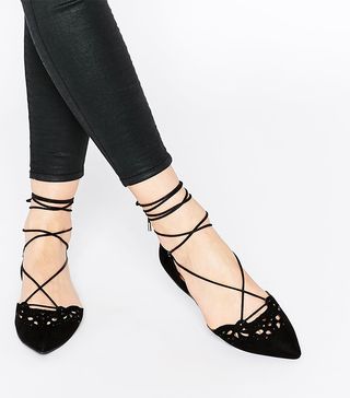 Aldo + Harmony Black Leather Laser Cut Ghillie Lace Up Flat Shoes