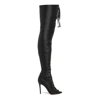Gianvito Rossi + Lace-Up Satin Thigh High Boots