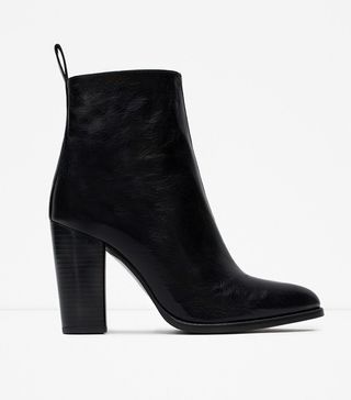 Zara + High Heel Leather Ankle Boots With Pull Tab