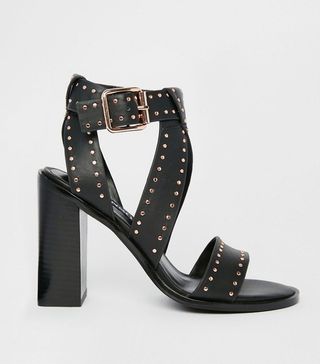 Senso + Una Black Stud Leather Heeled Sandals