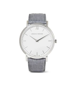 Larsson & Jennings + Croc-Effect Leather and Silver-Plated Watch